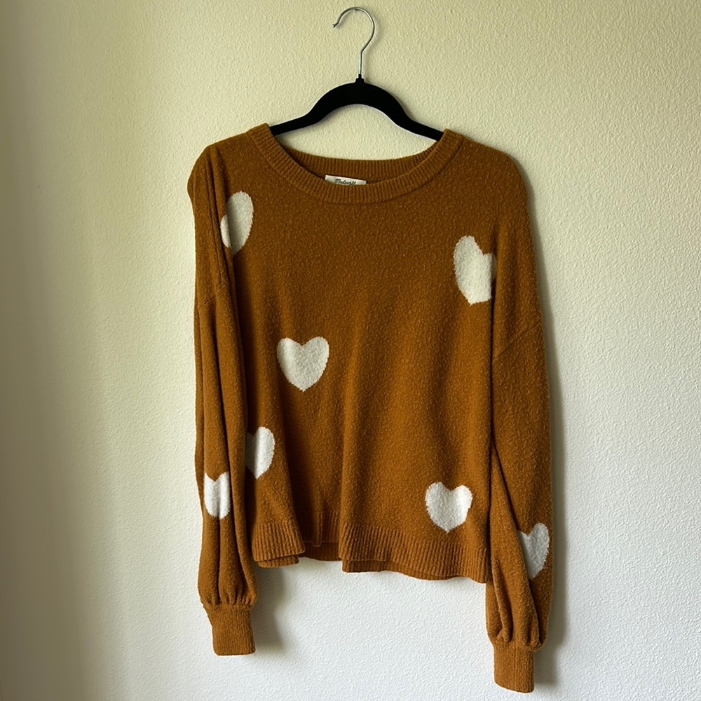 Brown Sweater with White Heart Pattern